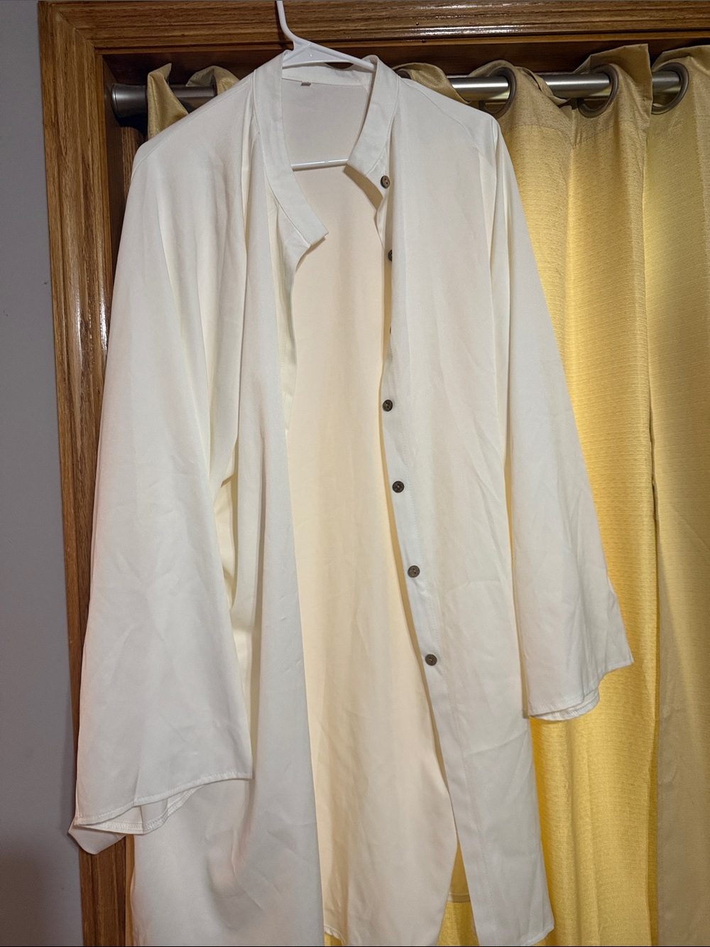 Women's Long Ivory Button-Front Lightweight button up shirt/cover up